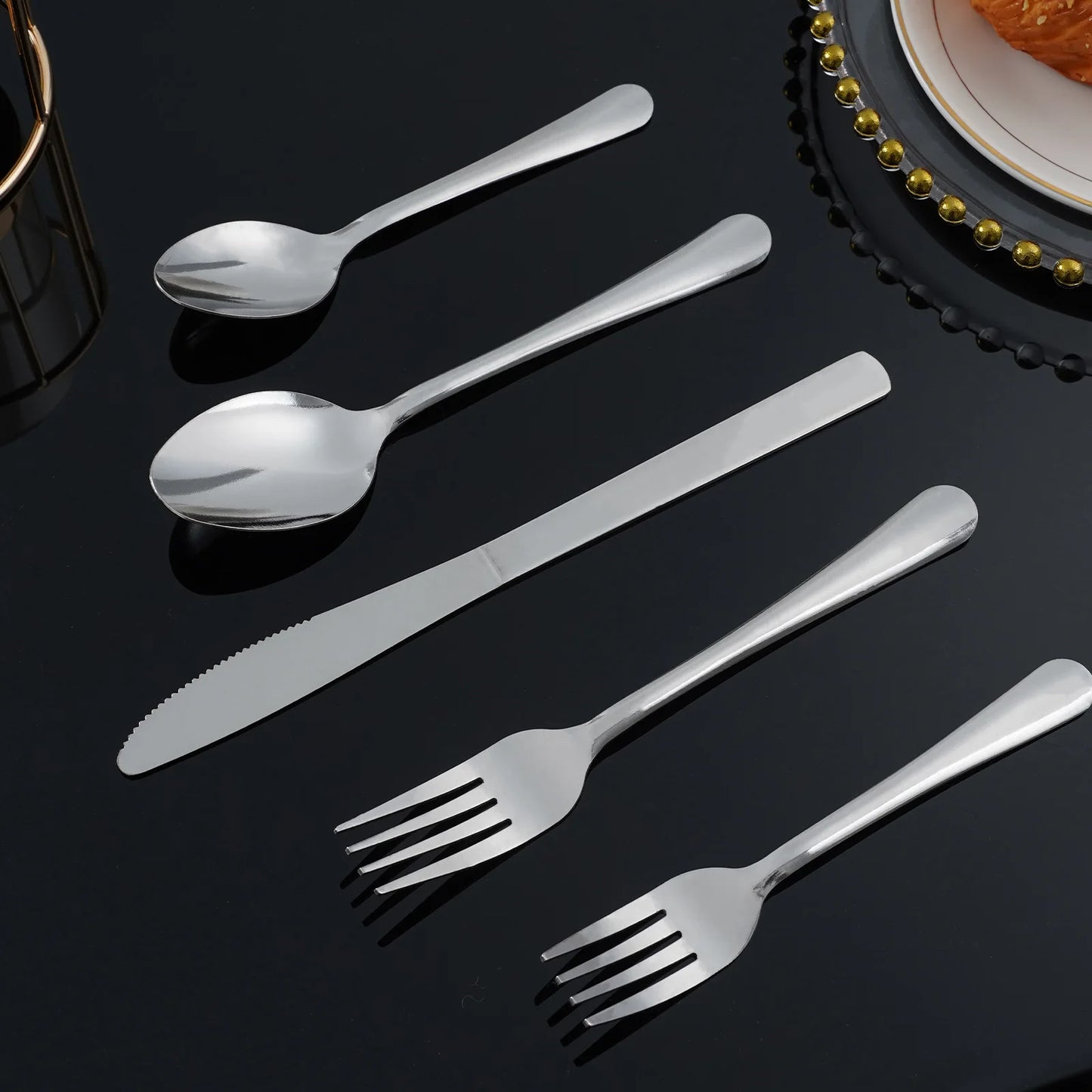 60-Piece Ribbed Stainless Steel Flatware Set