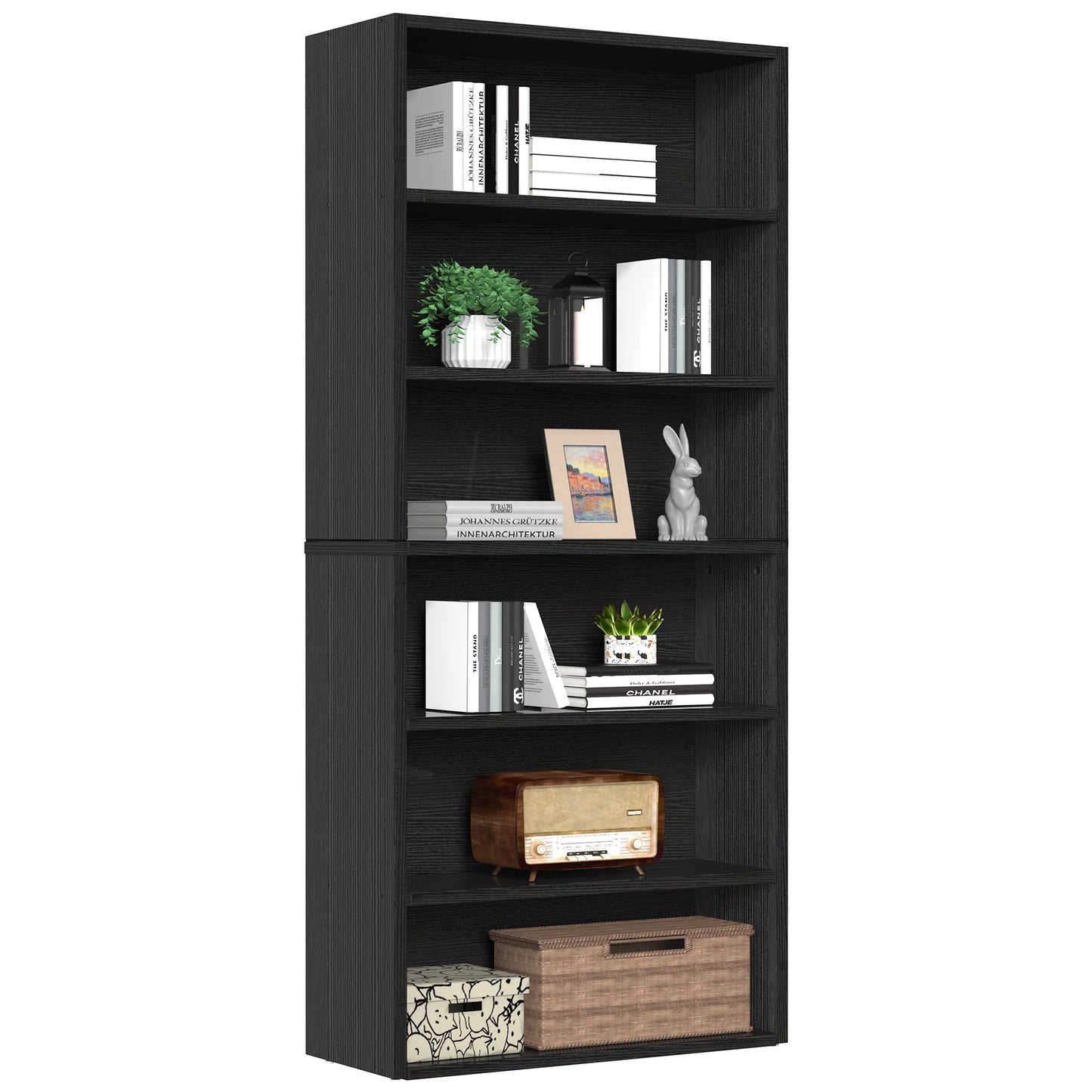 63-Inch 6-Shelf Wooden Bookcase