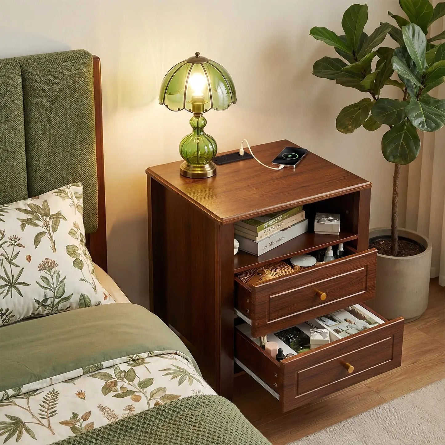 Two-Drawer Nightstand with Charging Station