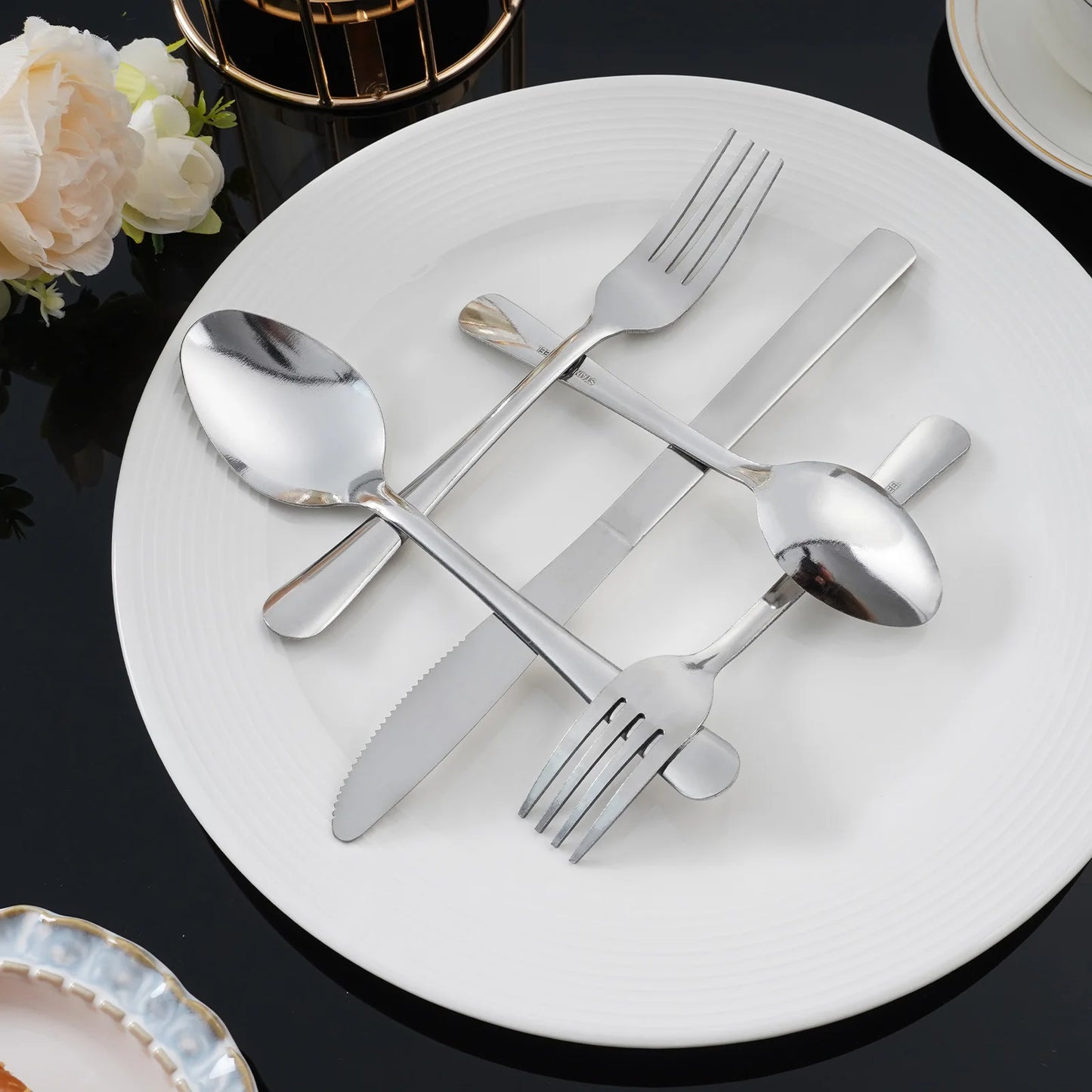 60-Piece Ribbed Stainless Steel Flatware Set