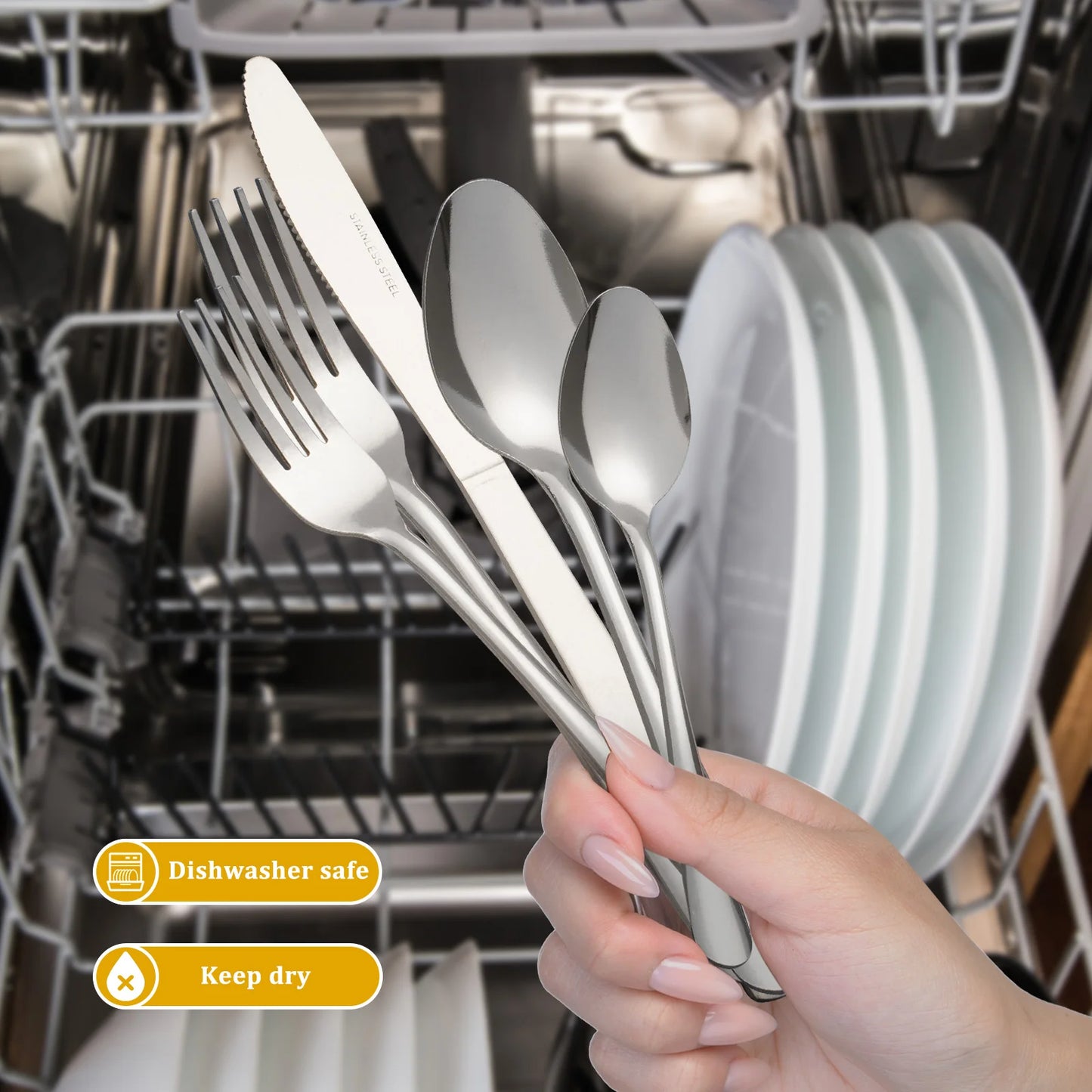 60-Piece Ribbed Stainless Steel Flatware Set