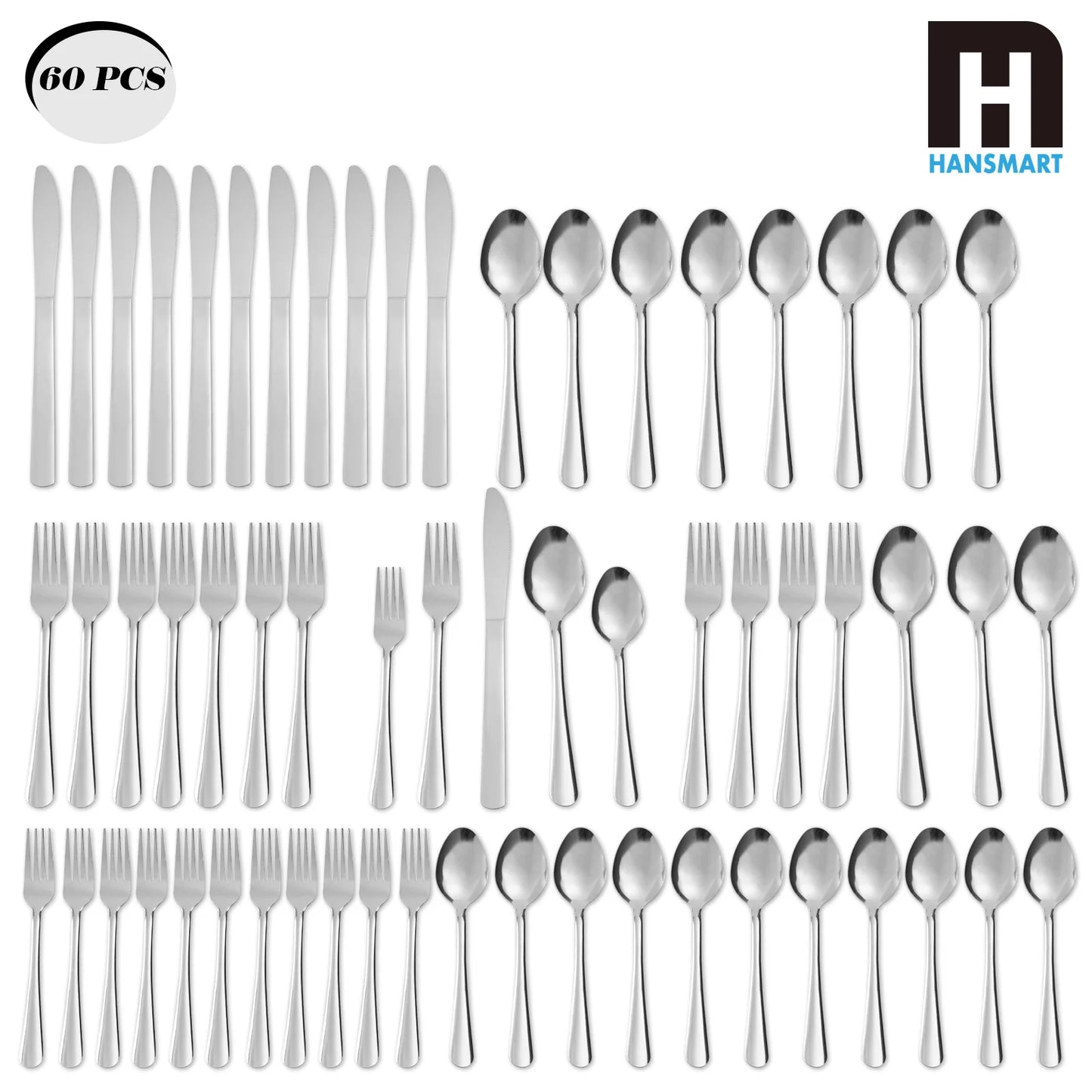 60-Piece Ribbed Stainless Steel Flatware Set