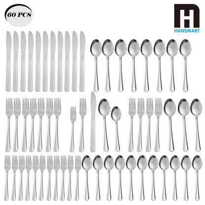 60-Piece Ribbed Stainless Steel Flatware Set