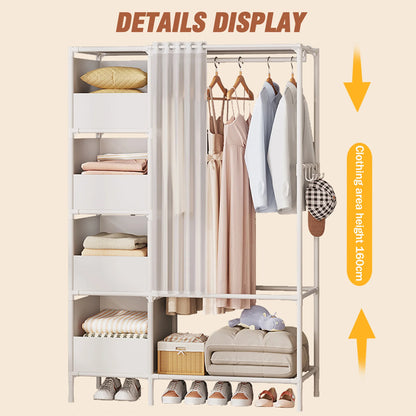 Portable Fabric Wardrobe with Four Drawers