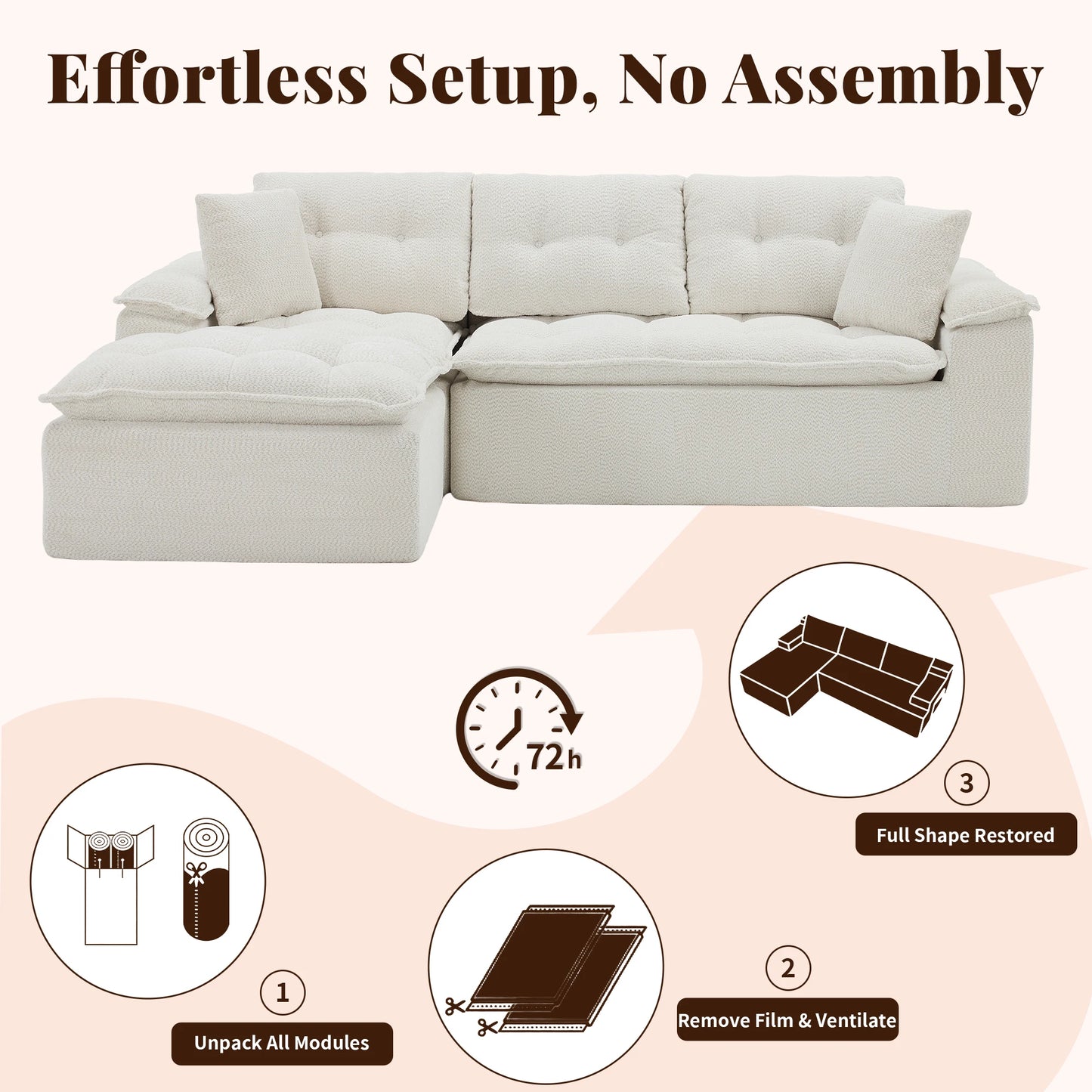 110-Inch Modular Chenille Sectional Sofa with Ottoman
