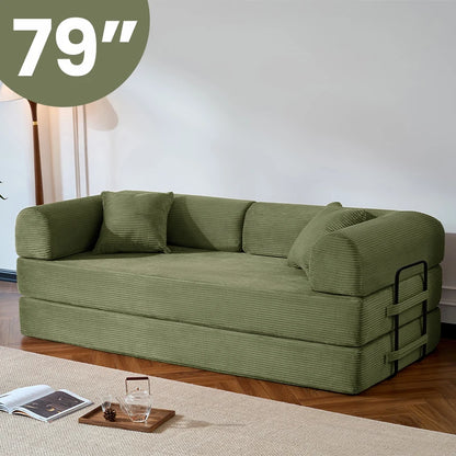 79-Inch Convertible Corduroy Sofa Bed