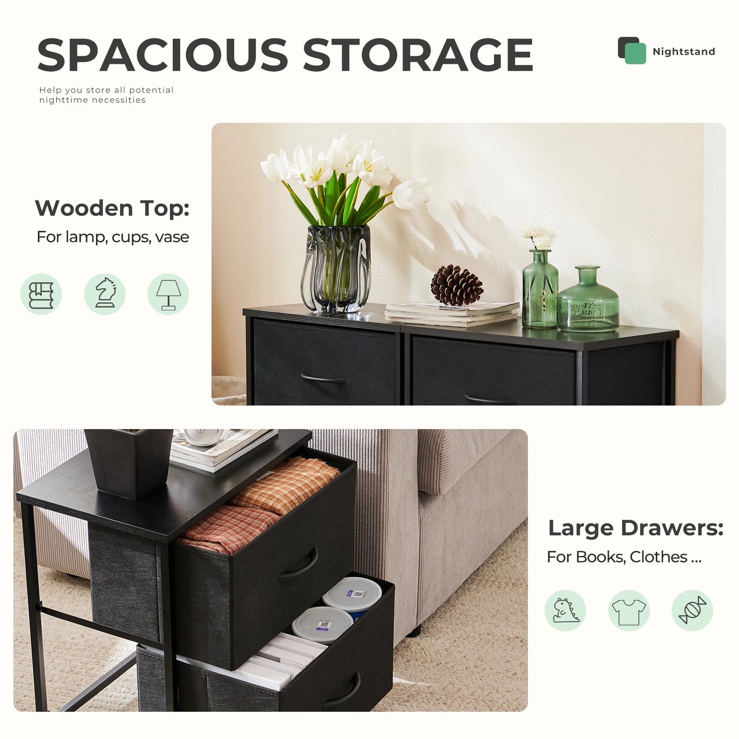 Set of 2 Fabric-Drawer Storage Cabinets