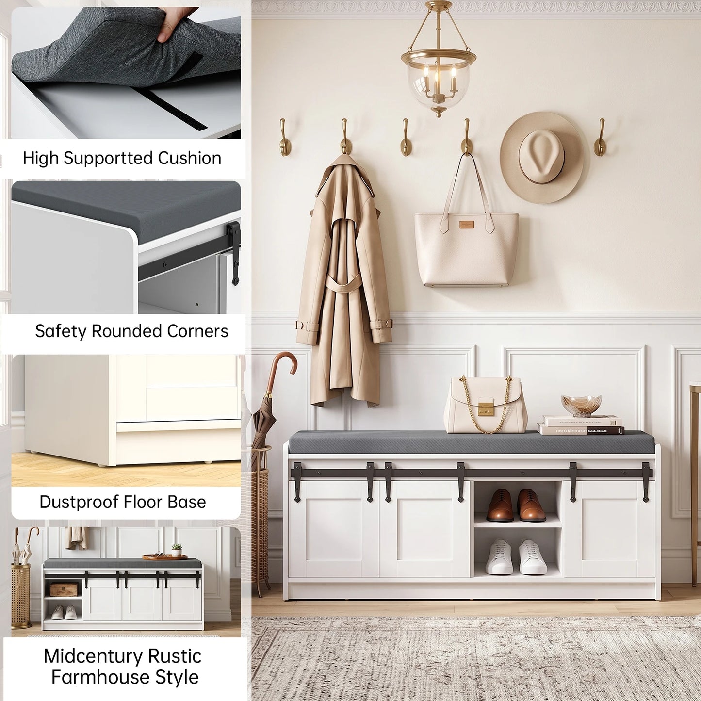 41.7-Inch Shoe Storage Bench with Cushioned Seat