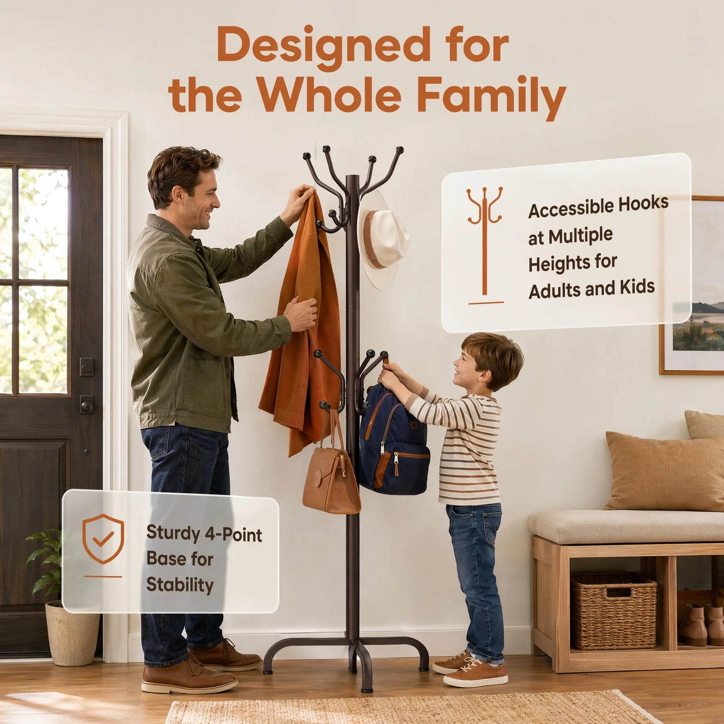 14-Hook Freestanding Metal Coat Rack