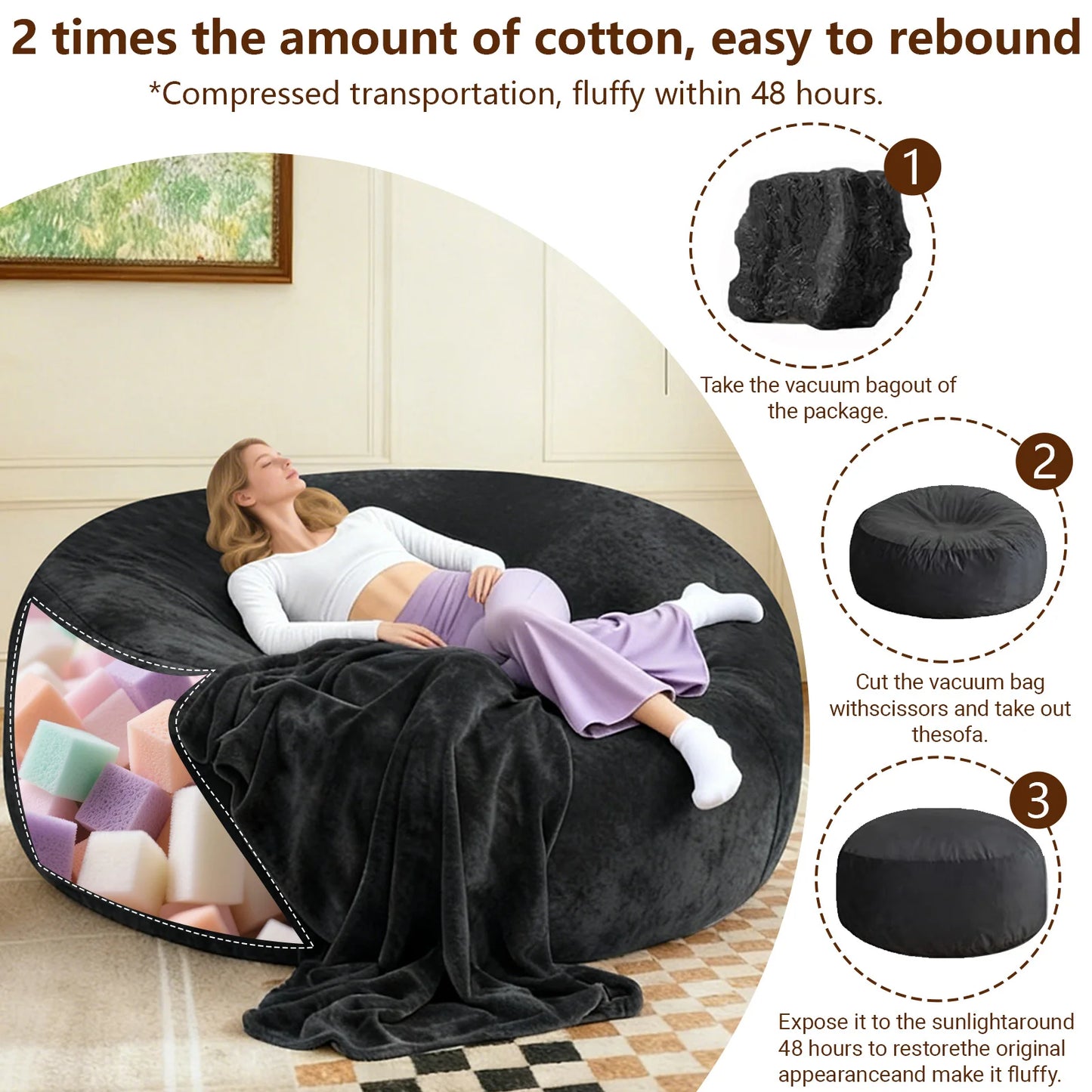 39.4 x 39.4 x 23.6-Inch Memory Foam Beanbag Chair