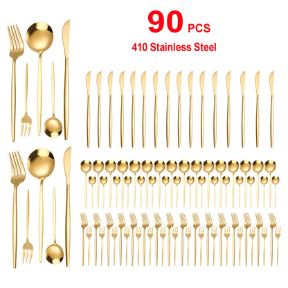 90-Piece Gold Stainless Steel Flatware Set