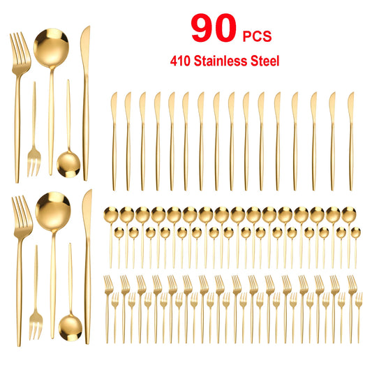 90-Piece Gold Stainless Steel Flatware Set
