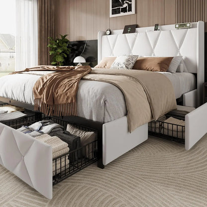 Queen Storage Bed Frame with Charging Station