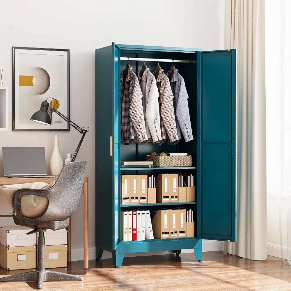 71-Inch Freestanding Convertible Metal Wardrobe