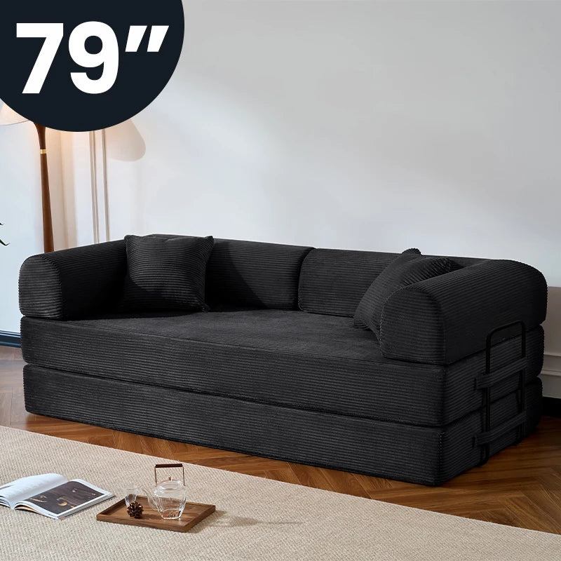 79-Inch Convertible Corduroy Sofa Bed