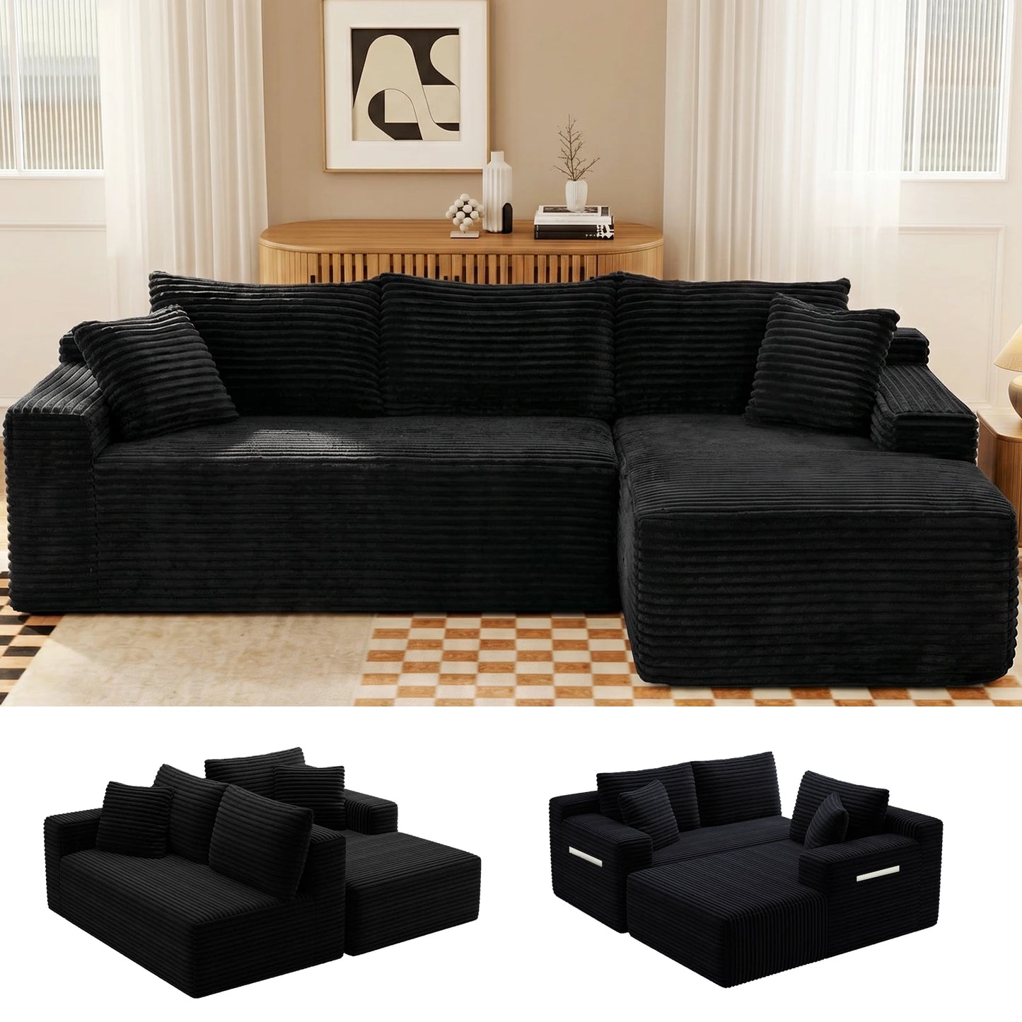94.5-Inch Modular Corduroy Sectional Sofa