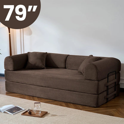 79-Inch Convertible Corduroy Sofa Bed