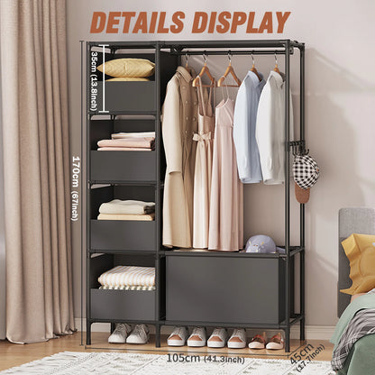 Portable Fabric Wardrobe with Four Drawers