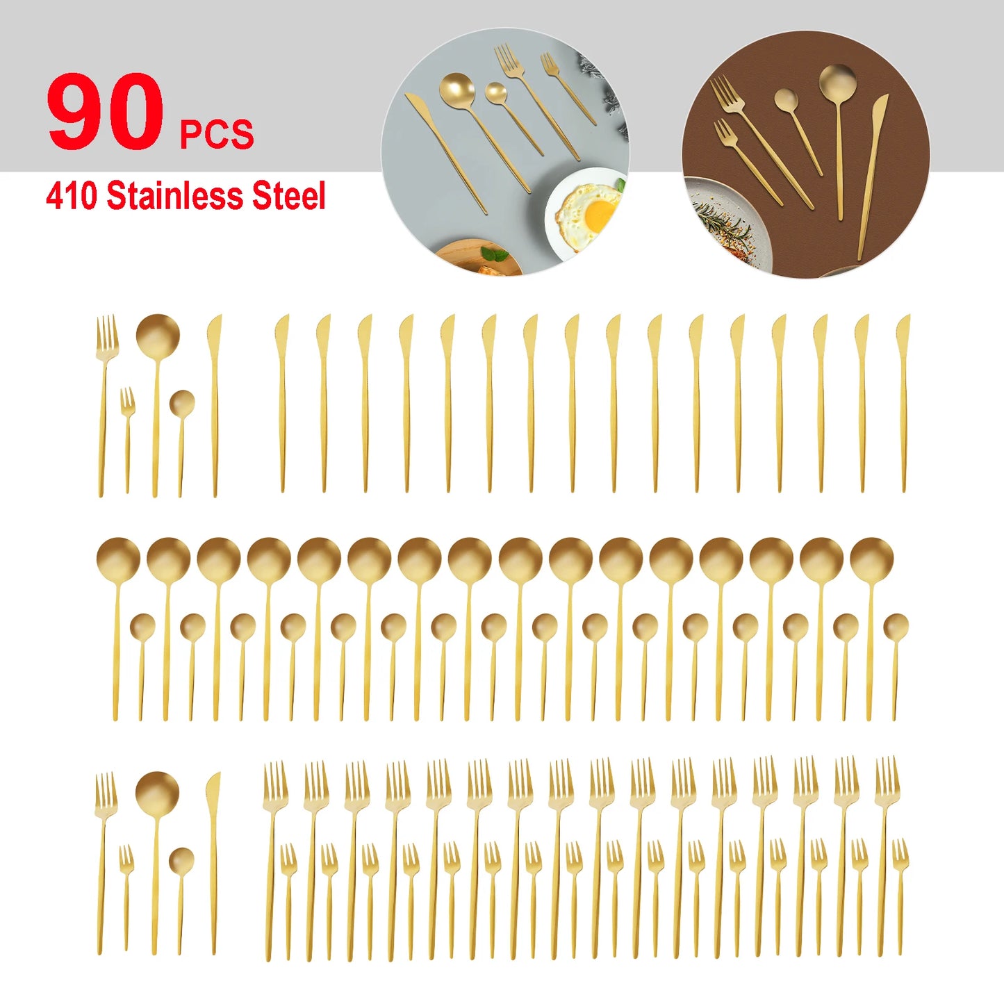 90-Piece Gold Stainless Steel Flatware Set