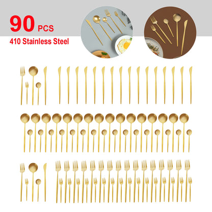 90-Piece Gold Stainless Steel Flatware Set