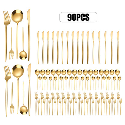 90-Piece Gold Stainless Steel Flatware Set