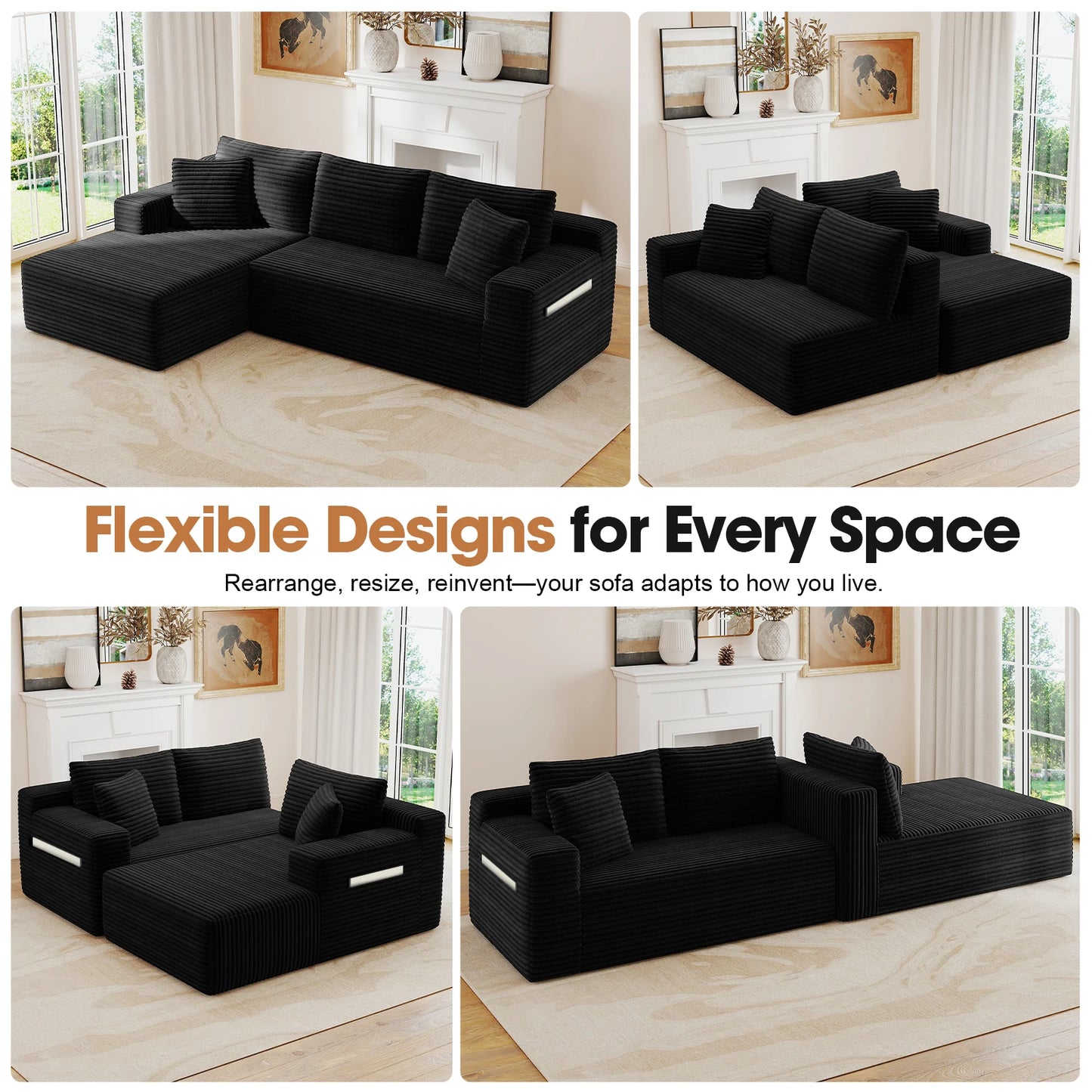 94.5-Inch Modular Corduroy Sectional Sofa