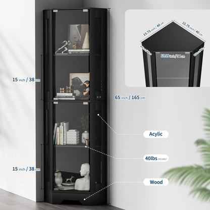 4-Tier Lighted Glass Display Cabinet
