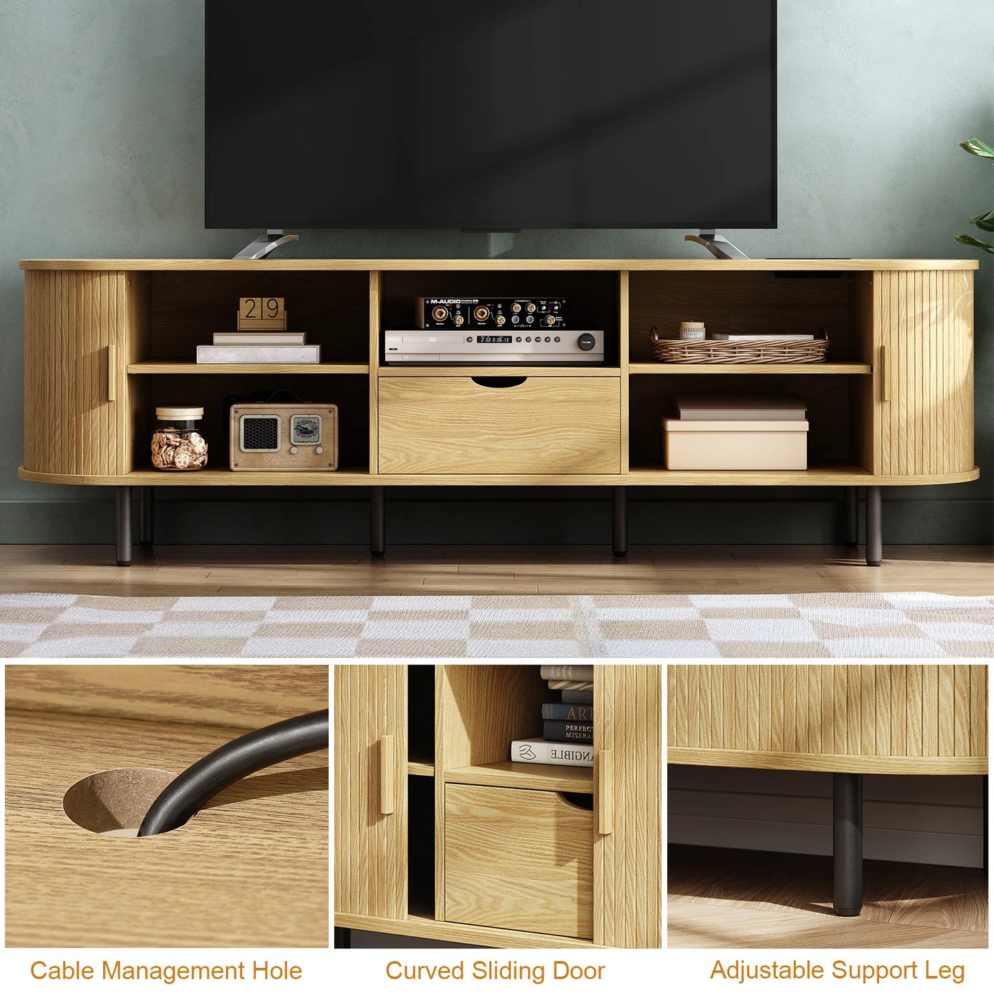 69-Inch TV Stand with Power Outlet and Storage