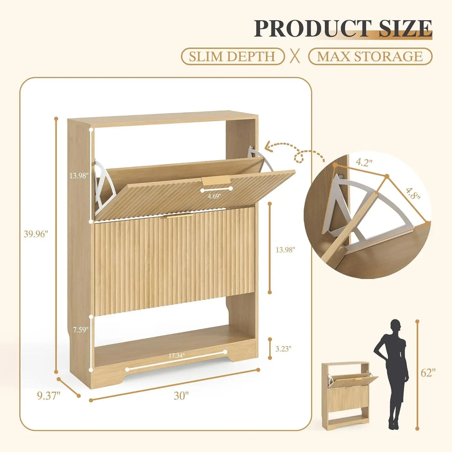 Slim Shoe Cabinet with Two Flip Drawers