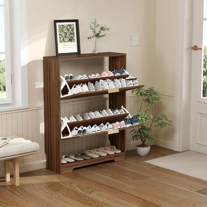 Slim Shoe Cabinet with Two Flip Drawers