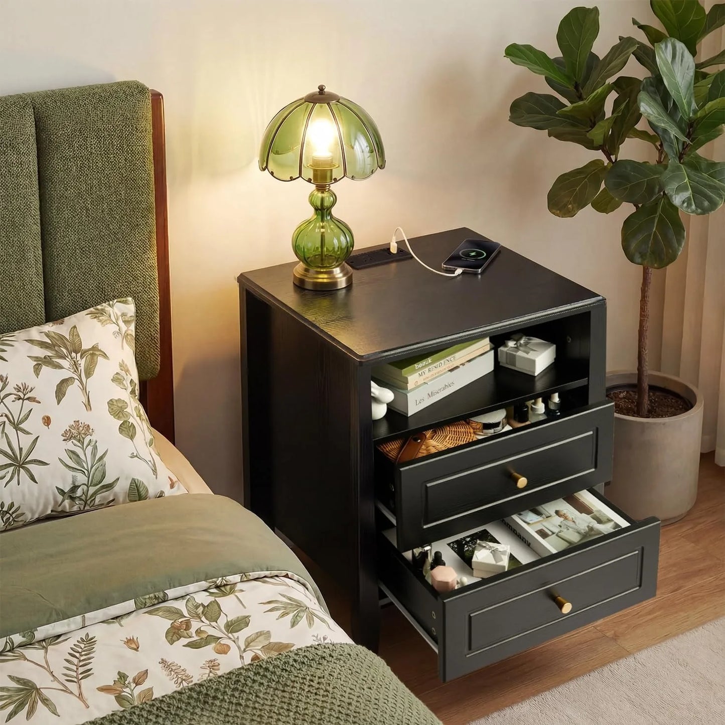 Two-Drawer Nightstand with Charging Station