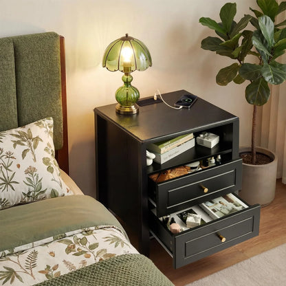 Two-Drawer Nightstand with Charging Station