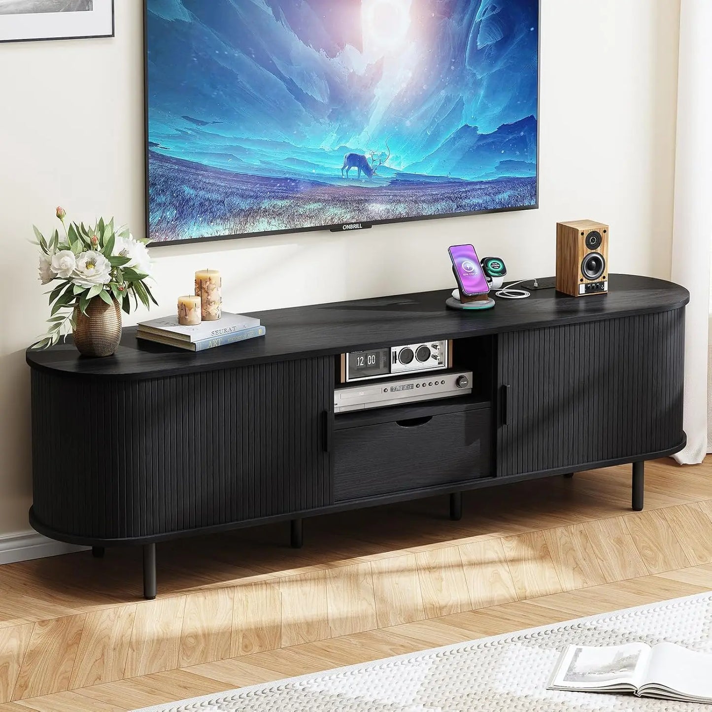 69-Inch TV Stand with Power Outlet and Storage