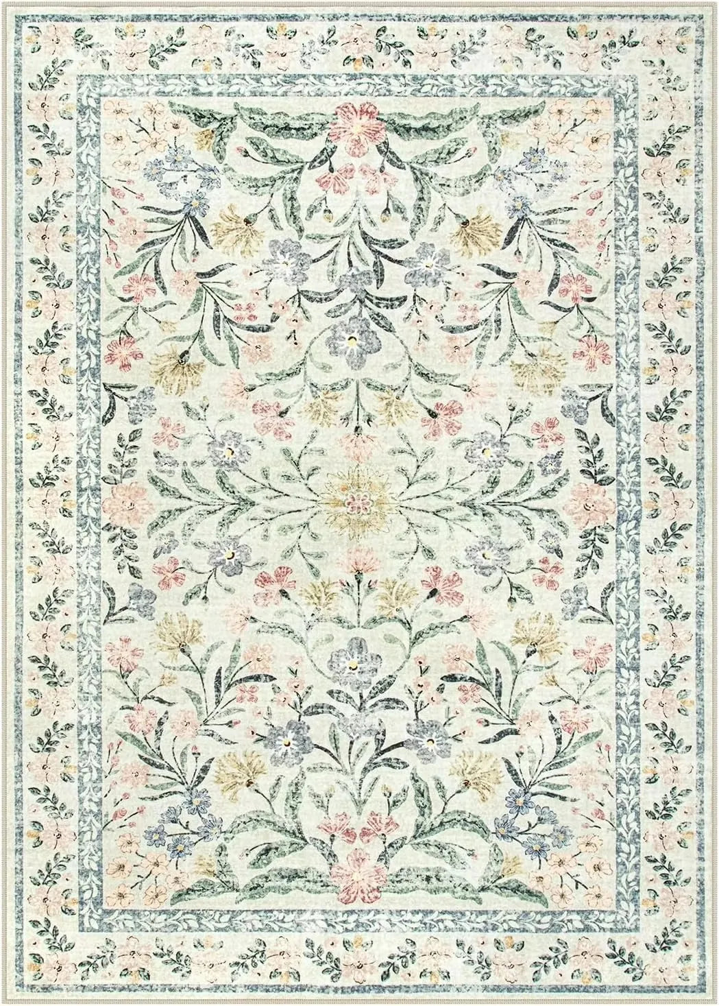 Washable Pink Floral Area Rug