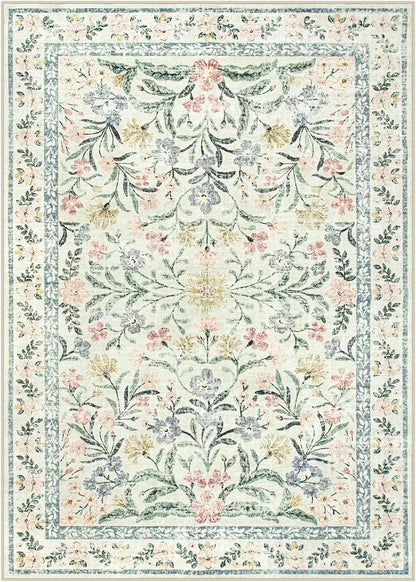 Washable Pink Floral Area Rug