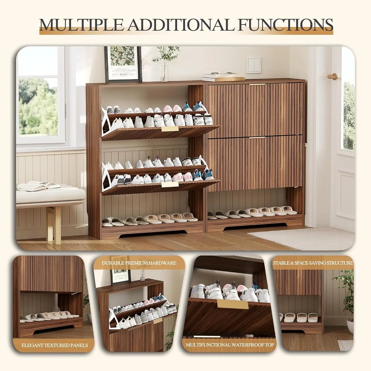 Slim Shoe Cabinet with Two Flip Drawers