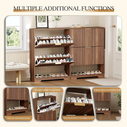 Slim Shoe Cabinet with Two Flip Drawers