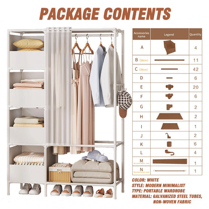 Portable Fabric Wardrobe with Four Drawers