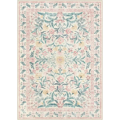 Washable Pink Floral Area Rug