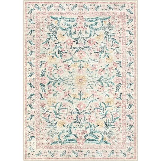 Washable Pink Floral Area Rug