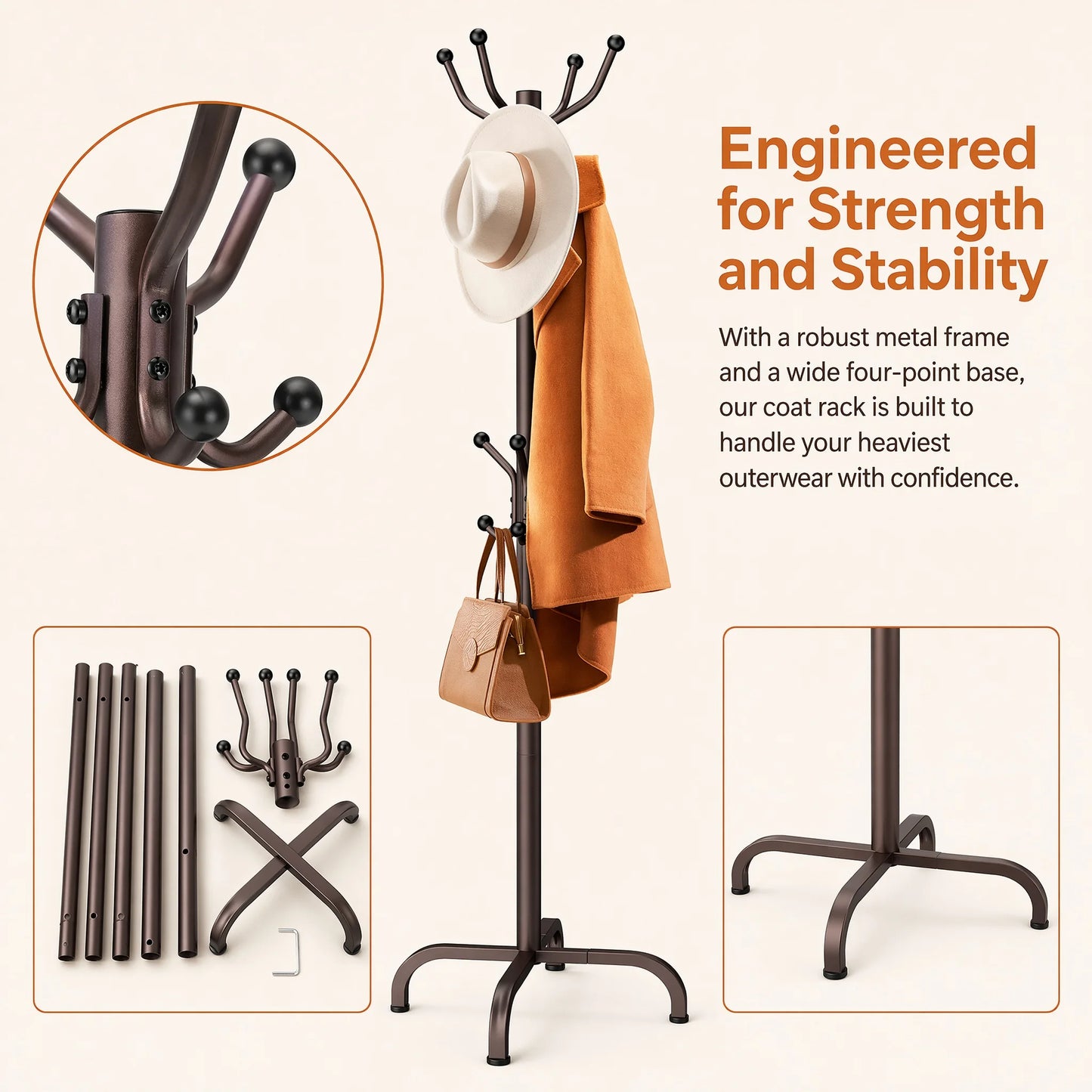 14-Hook Freestanding Metal Coat Rack