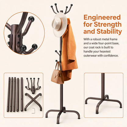 14-Hook Freestanding Metal Coat Rack
