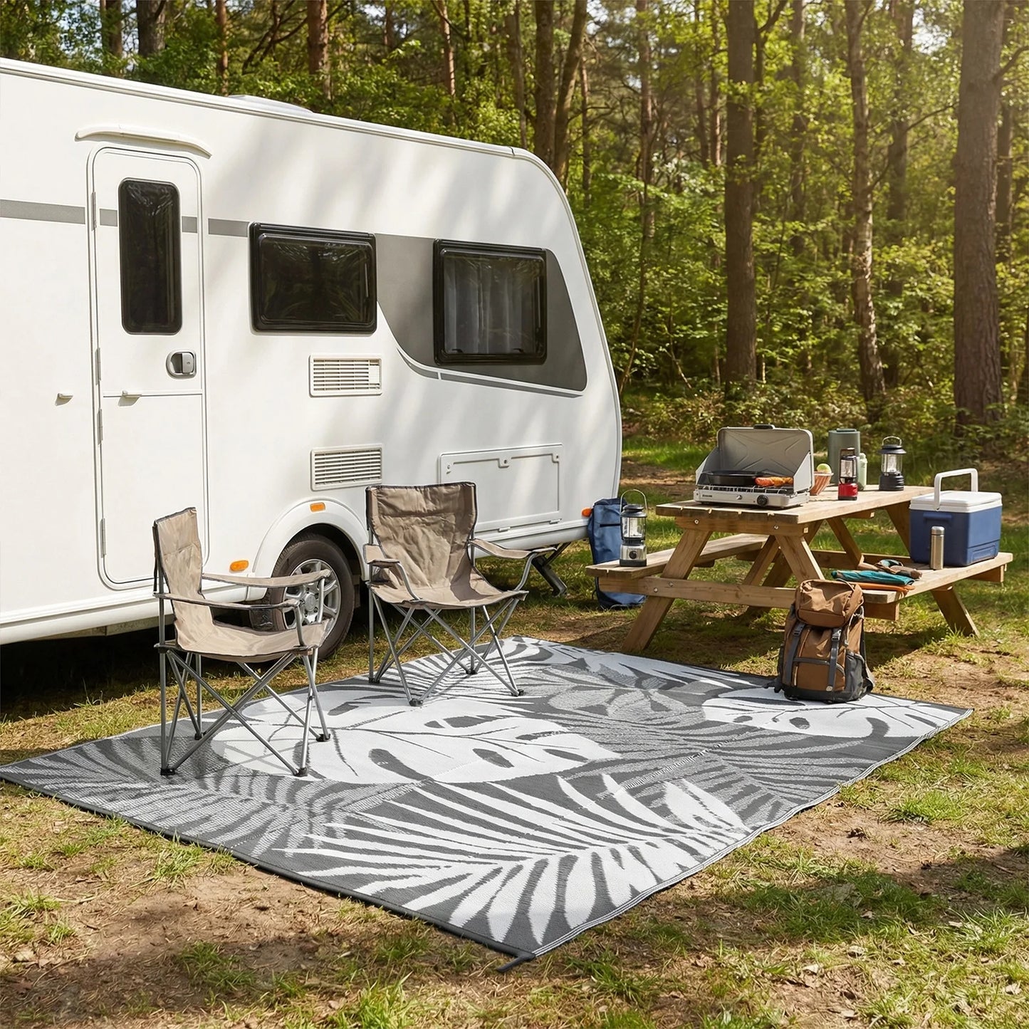 Reversible Waterproof Leaf-Pattern Outdoor Rug