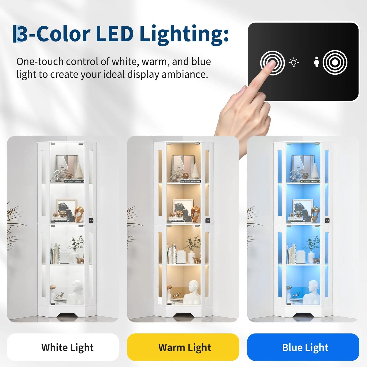 4-Tier Lighted Glass Display Cabinet