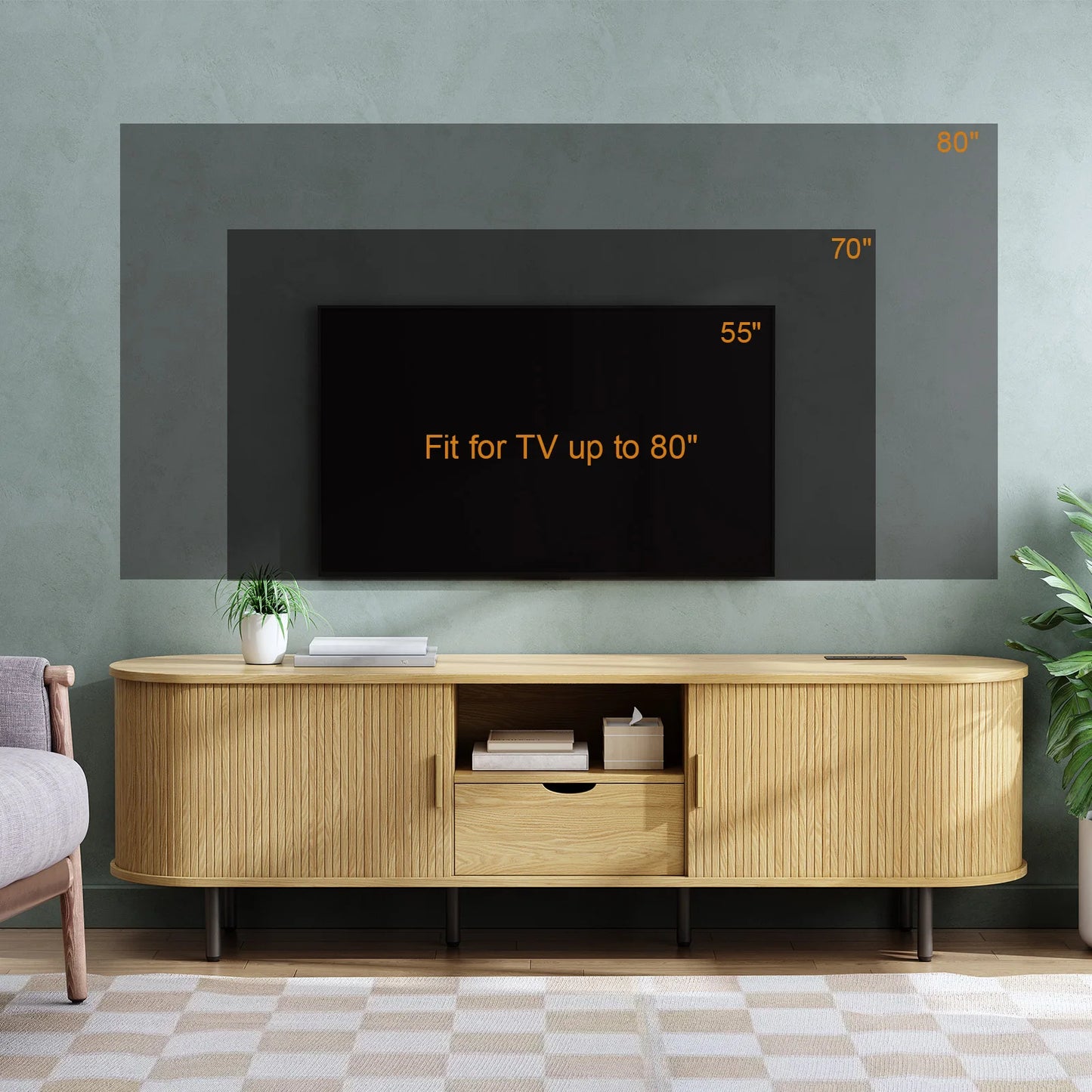 69-Inch TV Stand with Power Outlet and Storage