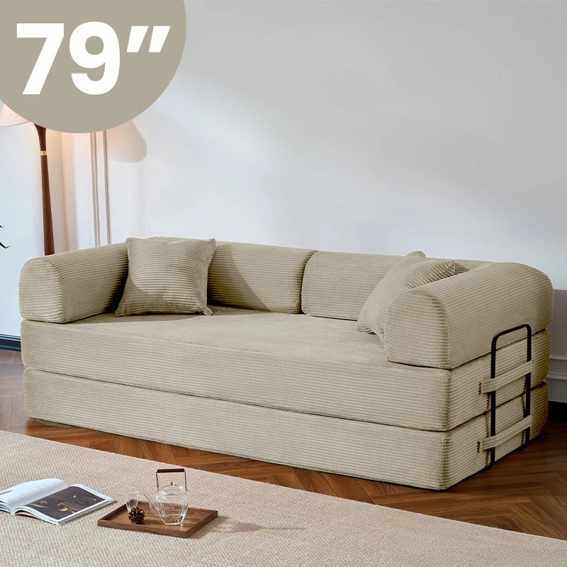 79-Inch Convertible Corduroy Sofa Bed