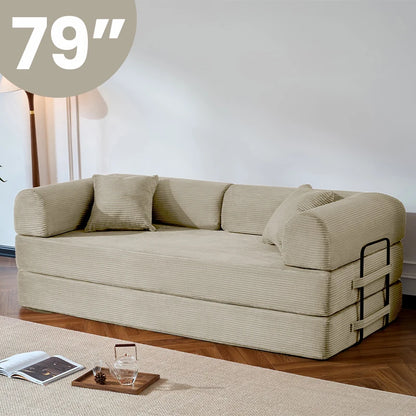 79-Inch Convertible Corduroy Sofa Bed