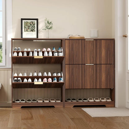 Slim Shoe Cabinet with Two Flip Drawers