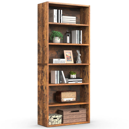 63-Inch 6-Shelf Wooden Bookcase