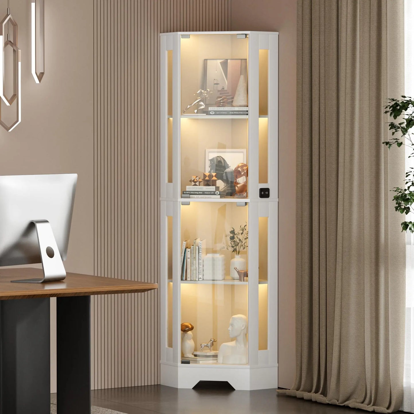 4-Tier Lighted Glass Display Cabinet